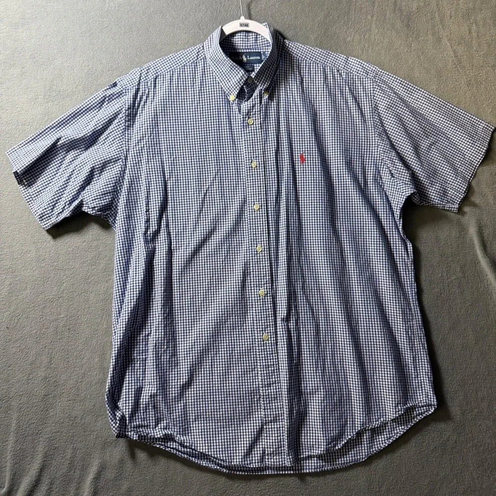Ralph Lauren Mens L Blake Blue Gingham Short Sleeve Button Down Shirt